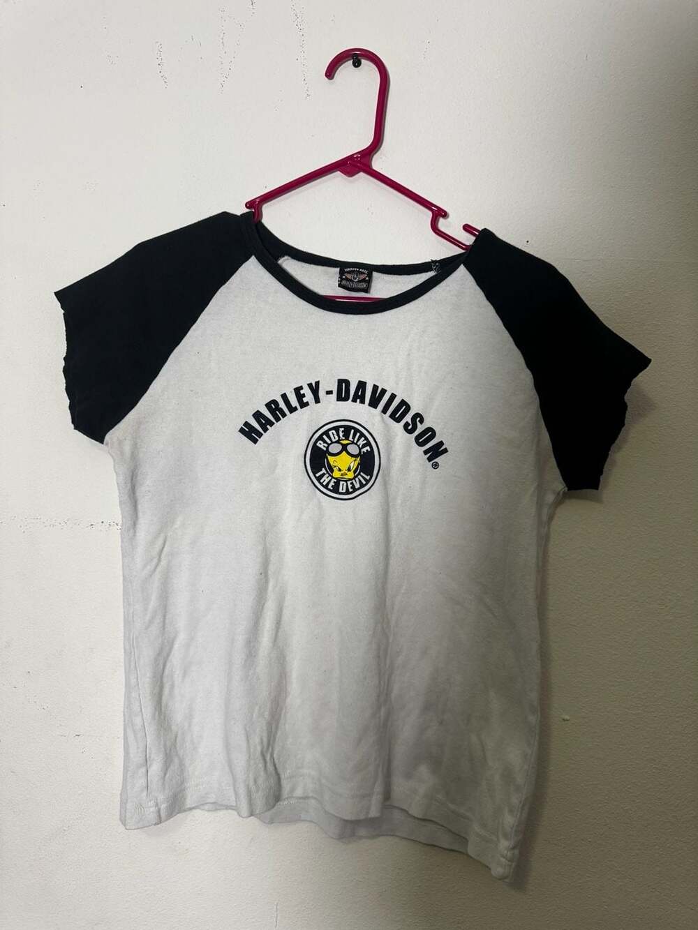 Harley-Davidson Ride Like The Devil Tweety Bird Raglan Ringer T-Shirt - Picture 1 of 1